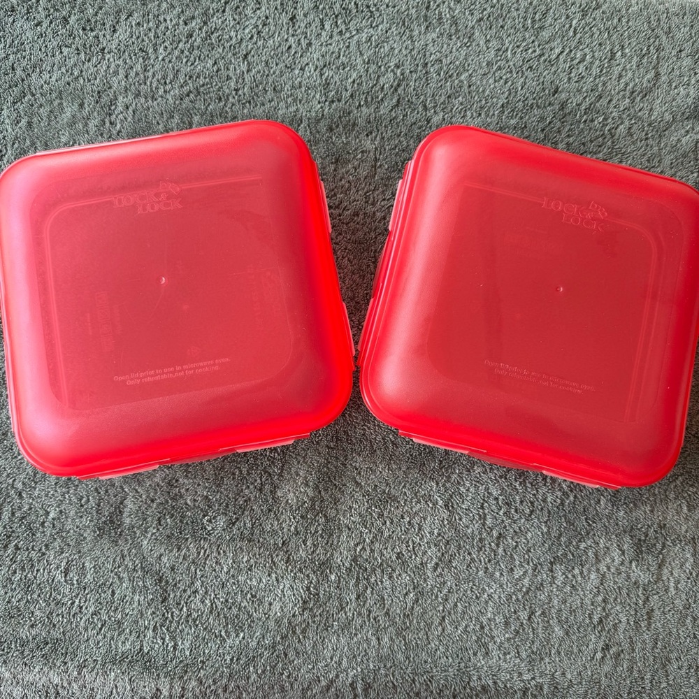 Lock & Lock Set of 2 Red Square Containers with Dome Lids